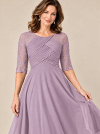 Tea-Length Mother of the Bride Dress with Lace 3/4 Sleeves