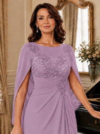 Elegant Applique Chiffon Mother of the Bride Dress with Cape Sleeves