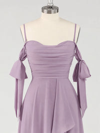 A-Line Ruffles Chiffon Bridesmaid Dress with Slit
