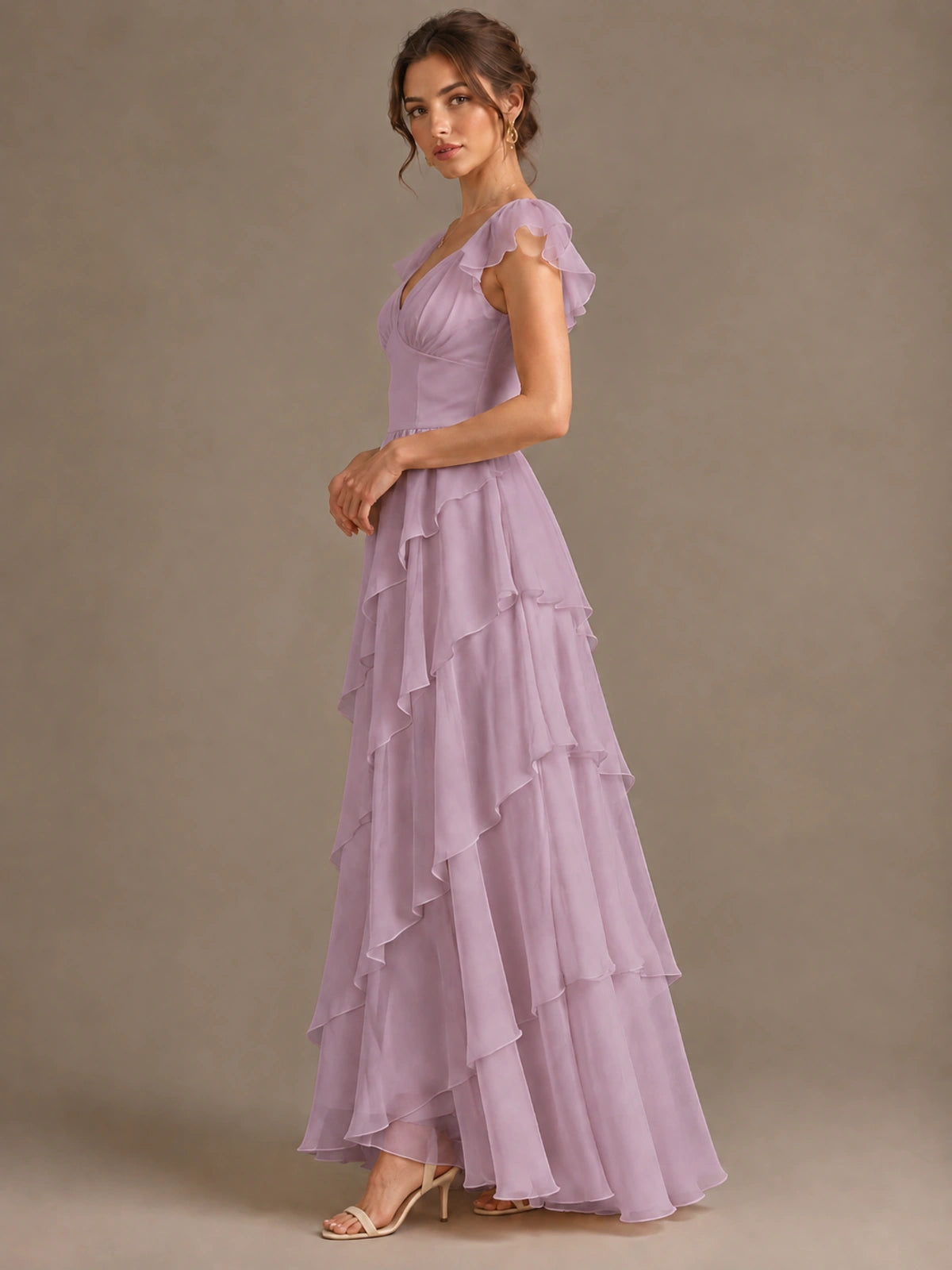 Ruffle Tiered V Neck Maxi Dress