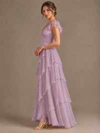 Ruffle Tiered V Neck Maxi Dress
