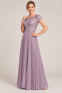 Embroidered Lace Pleated Mother of the Bride Dress
