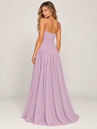 Butter Yellow Ruched Spaghetti Strap Drop-Waist Prom Dress