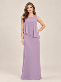 Cape Sleeve Mother of the Bride Dress with Asymmetrical Overlay