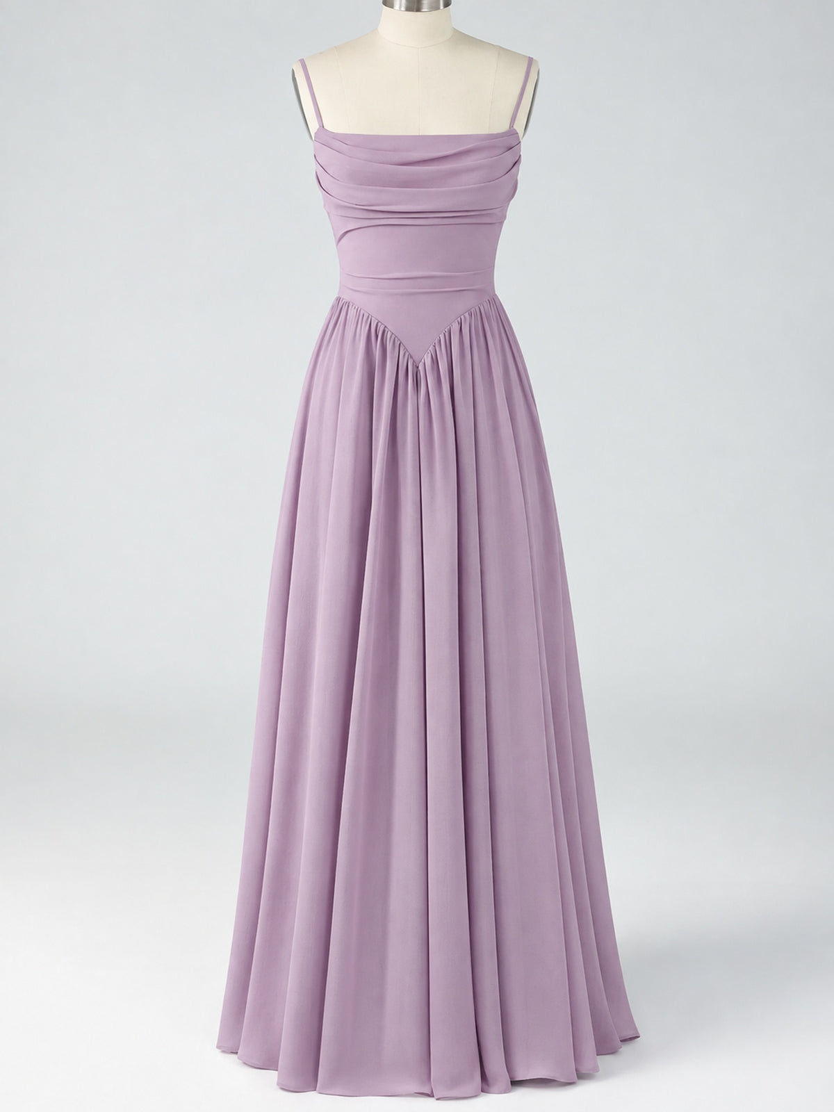 Spaghetti Strap Ruched Chiffon Maxi Dress with Backless