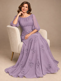 A-Line Mother of the Bride Dress with Sheer Puff Sleeves