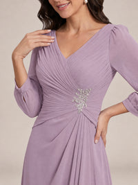 V-Neck Pleated Chiffon Mother of the Bride Dress with Flutter Sleeves