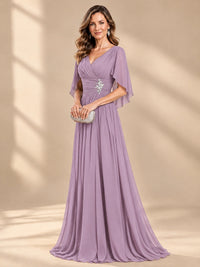 Ruched V Neck Mother of The Bride Dresses with Shawls Appliques and Cap Sleeves