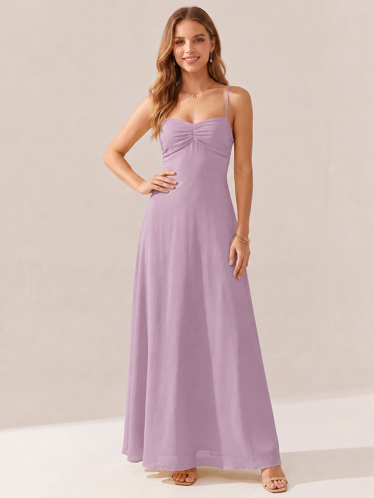 JOVELLEE Yellow Sweetheart Ruched Bust Chiffon Maxi Dress