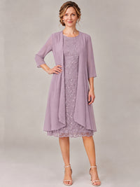 Tea Length Sequin Lace Mother of The Bride Dress with Chiffon Jacket
