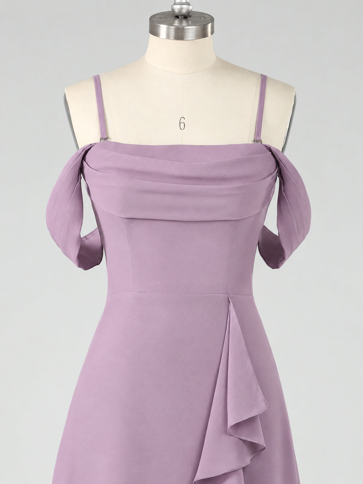 Spaghetti Strap Chiffon Bridesmaid Dress with Ruffles Slit