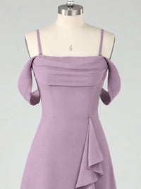 Spaghetti Strap Chiffon Bridesmaid Dress with Ruffles Slit
