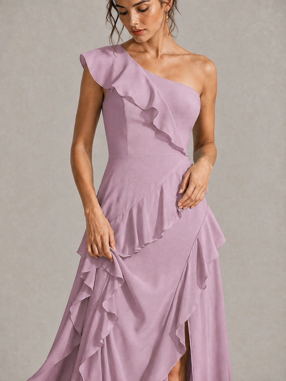 Sage Green One Shoulder Ruffle Bridesmaid Dress