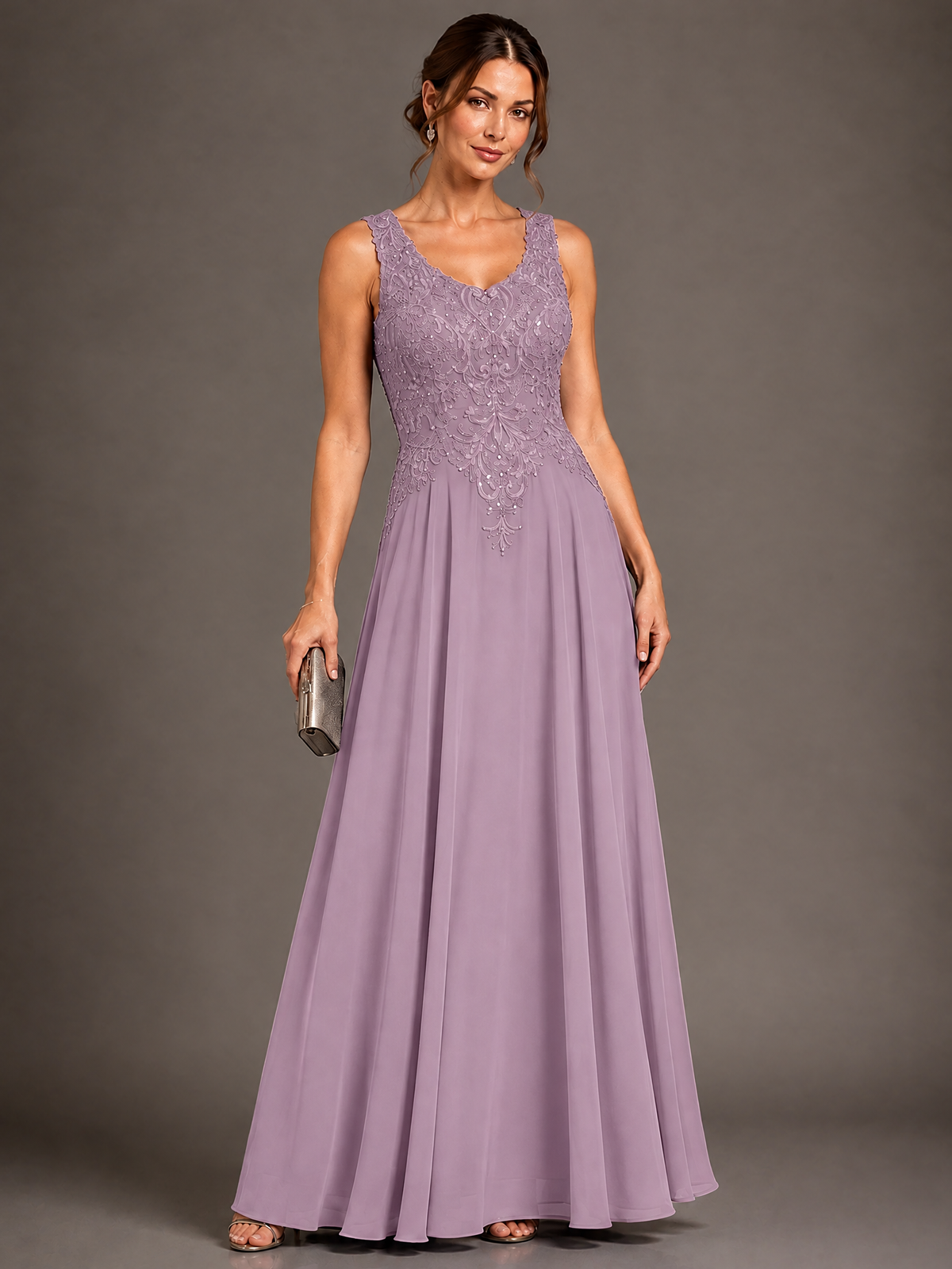 A-line 2 Pieces Chiffon Appliques Mother of The Bride Dresses with Jackets