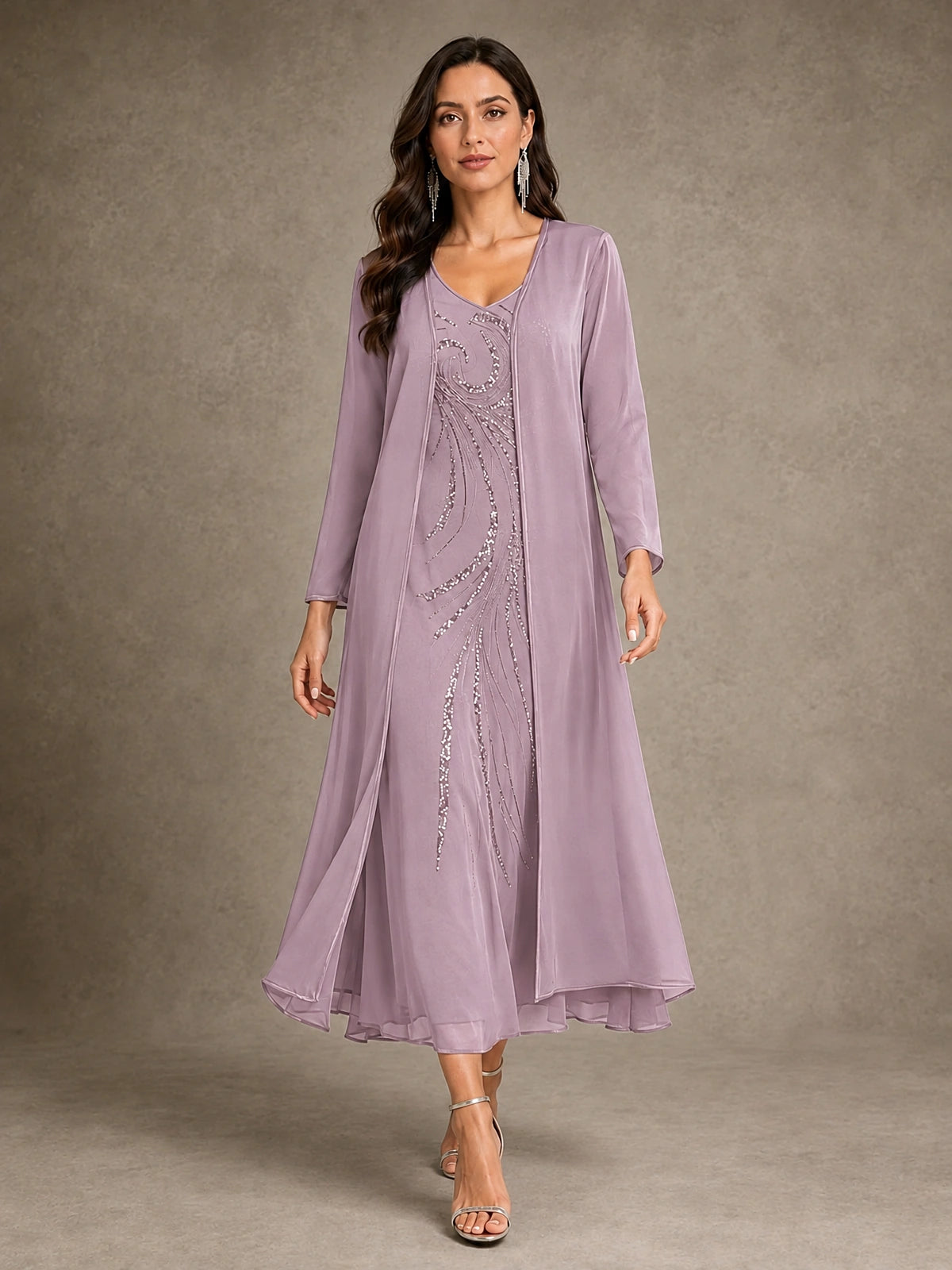 Sequin Chiffon Mother of the Bride Dress with Jacket