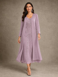 Sequin Chiffon Mother of the Bride Dress with Jacket