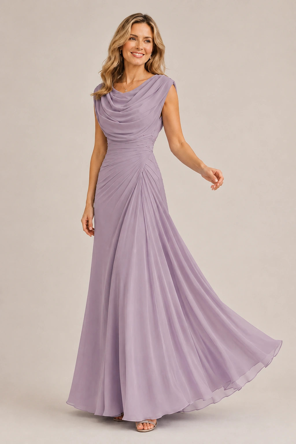 Cowl Neck Ruched Chiffon Mother of the Bride Dress