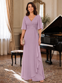 V-Neck Chiffon Lace Mother of the Bride Dresses