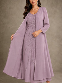 Sequin Chiffon Mother of the Bride Dress with Jacket