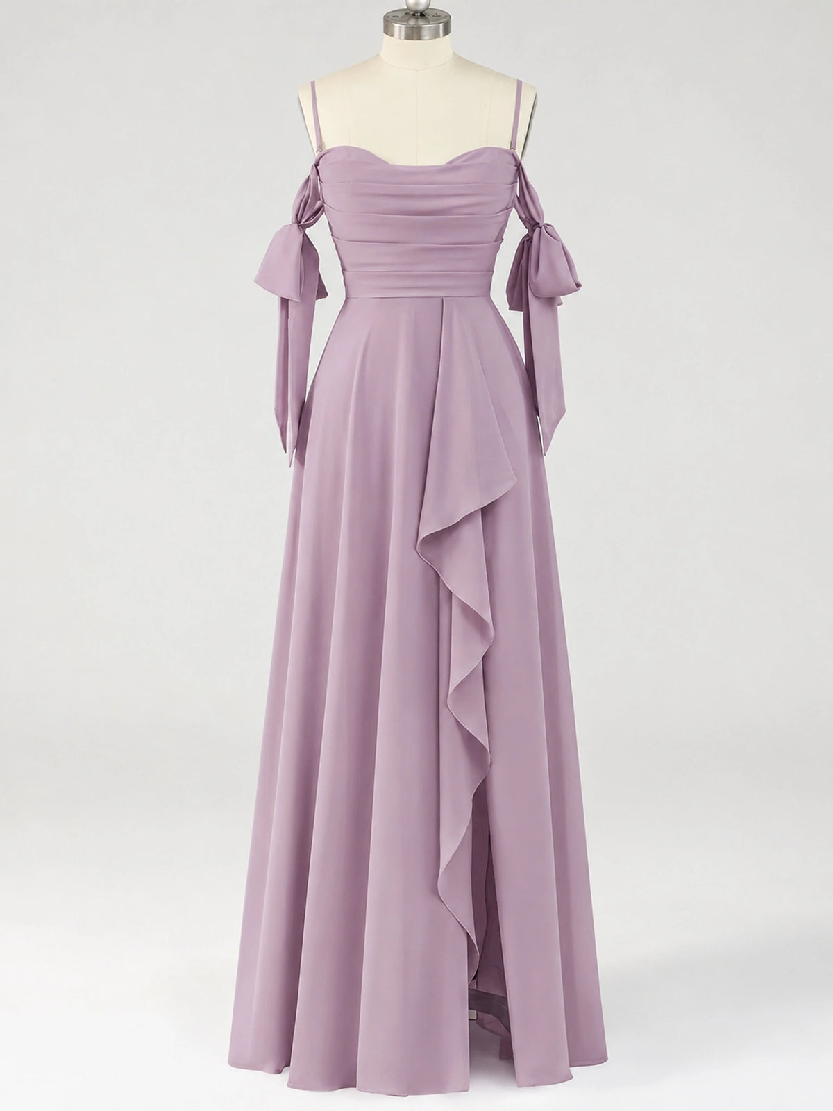 A-Line Ruffles Chiffon Bridesmaid Dress with Slit