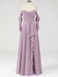 A-Line Ruffles Chiffon Bridesmaid Dress with Slit