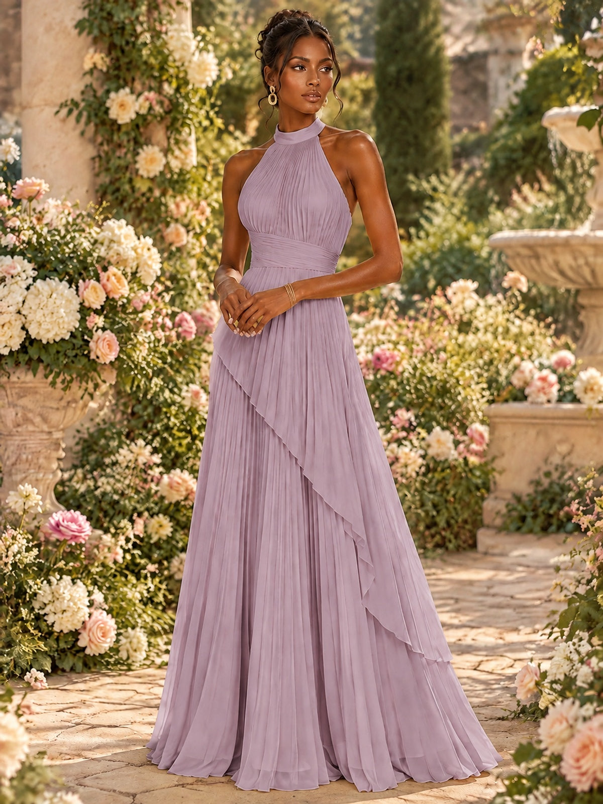 Wrap Pleated Prom Dress Halter A-line Chiffon Formal Wedding Dress