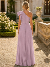 One Shoulder Pleated Chiffon A-Line Floor-Length Bridesmaid Dress