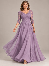 Sequin Lace A-Line Mother of the Bride Dress with 3/4 Sleeves