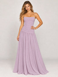 Butter Yellow Ruched Spaghetti Strap Drop-Waist Prom Dress