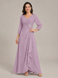 V-Neck Pleated Chiffon Mother of the Bride Dress with Flutter Sleeves