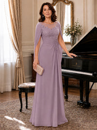 Elegant Applique Chiffon Mother of the Bride Dress with Cape Sleeves