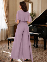 Chiffon Mother of the Bride Jumpsuit with Layered Cape Sleeves