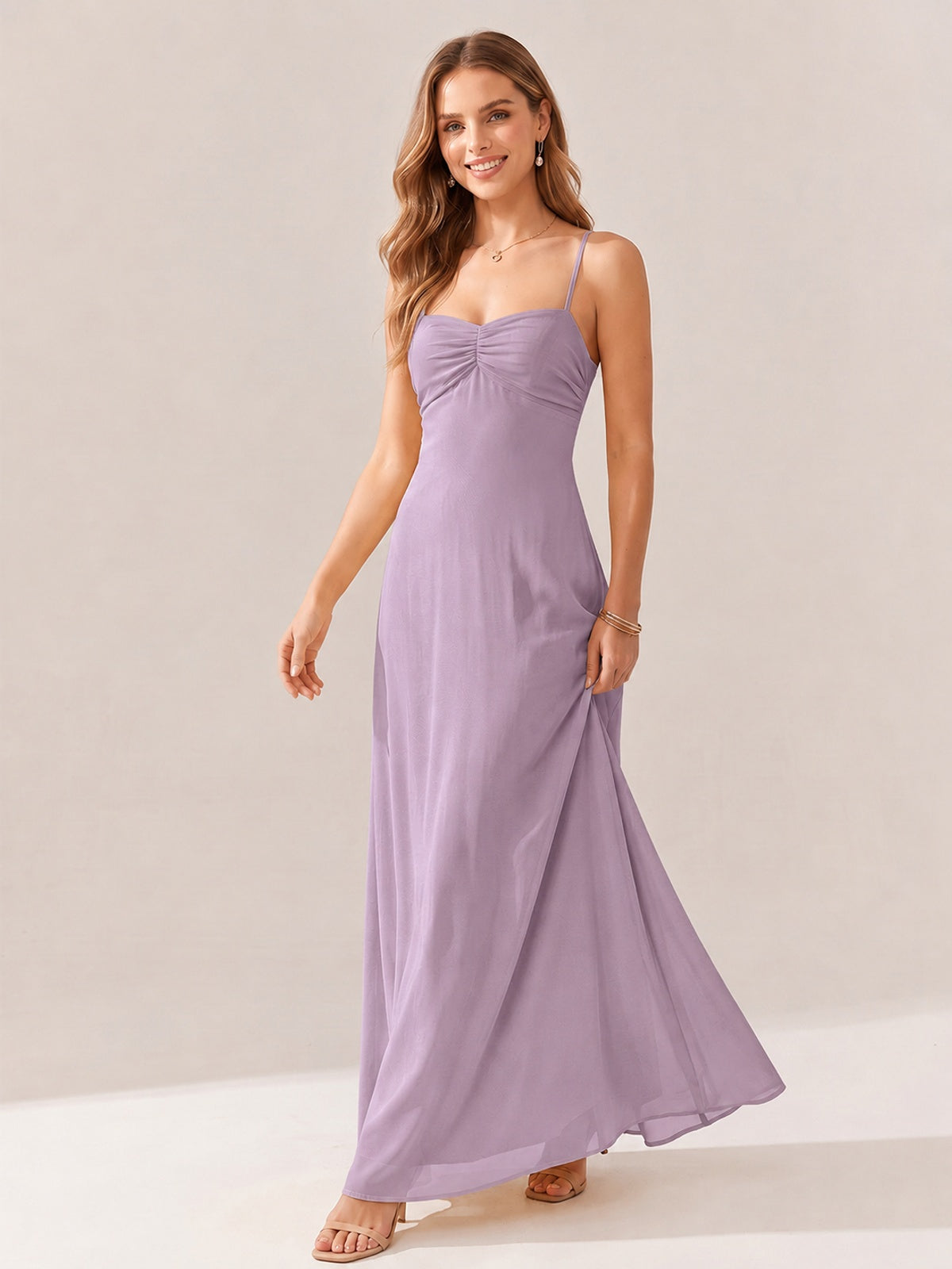 JOVELLEE Yellow Sweetheart Ruched Bust Chiffon Maxi Dress
