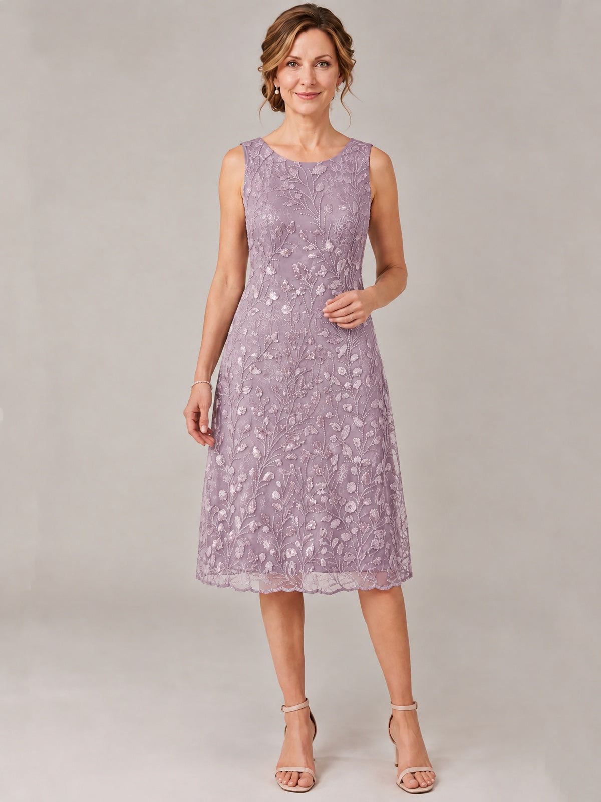 Tea Length Sequin Lace Mother of The Bride Dress with Chiffon Jacket