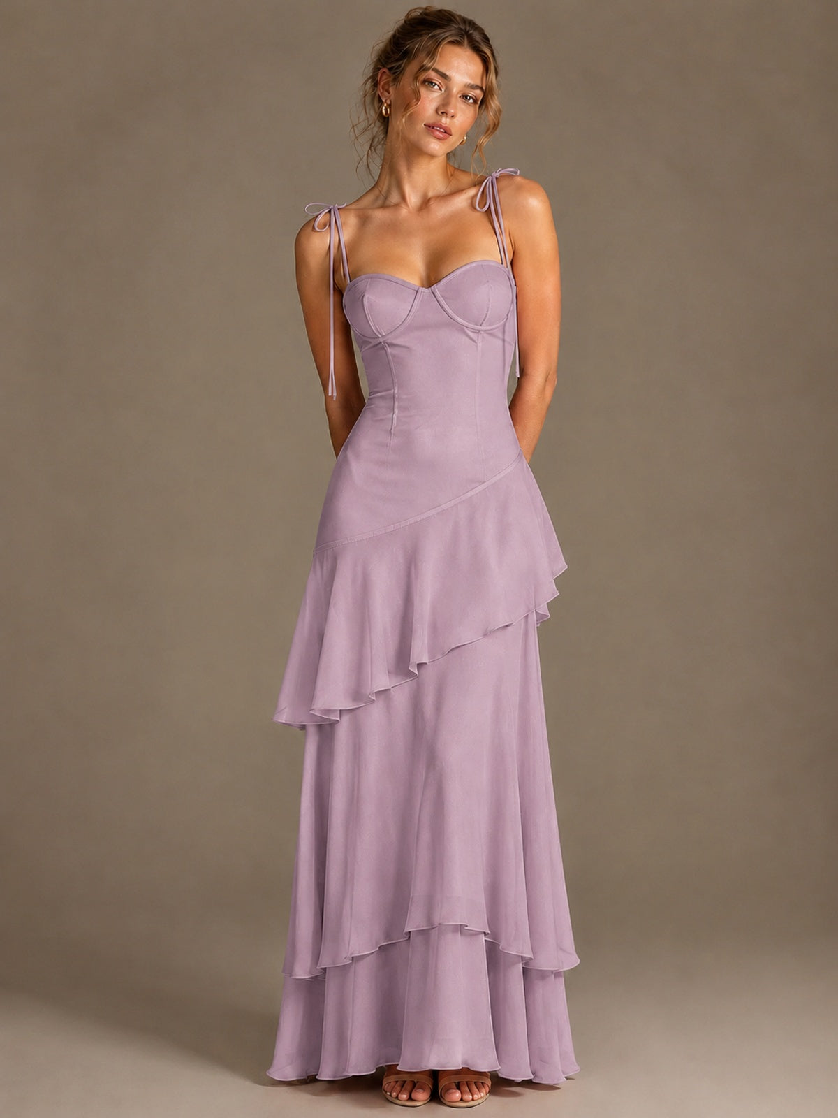 Spaghetti Strap Tiered Ruffles Chiffon Prom Dress