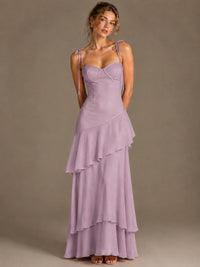 Spaghetti Strap Tiered Ruffles Chiffon Prom Dress