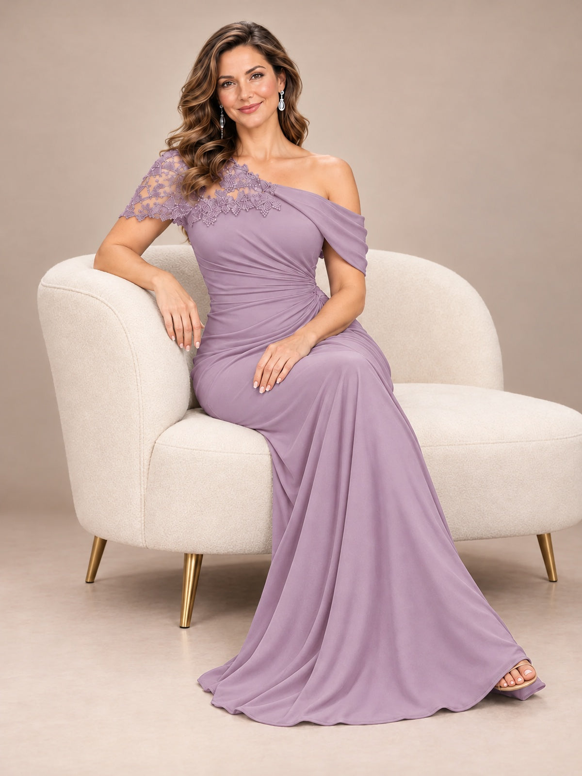 One Shoulder Chiffon Mother of The Bride Dress