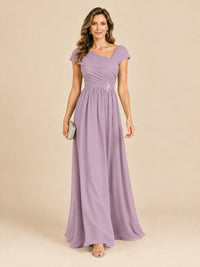 Cap Sleeve Mother of The Bride Dresses Long Chiffon Formal Gowns