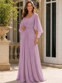 Elegant V-Neck Sequined Chiffon Mother of the Bride Dress with Flutter Sleeves