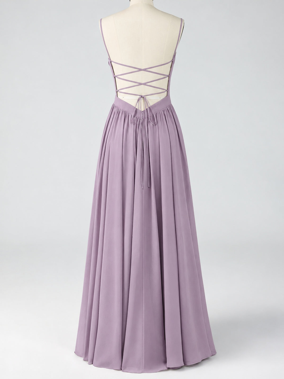Spaghetti Strap Ruched Chiffon Maxi Dress with Backless