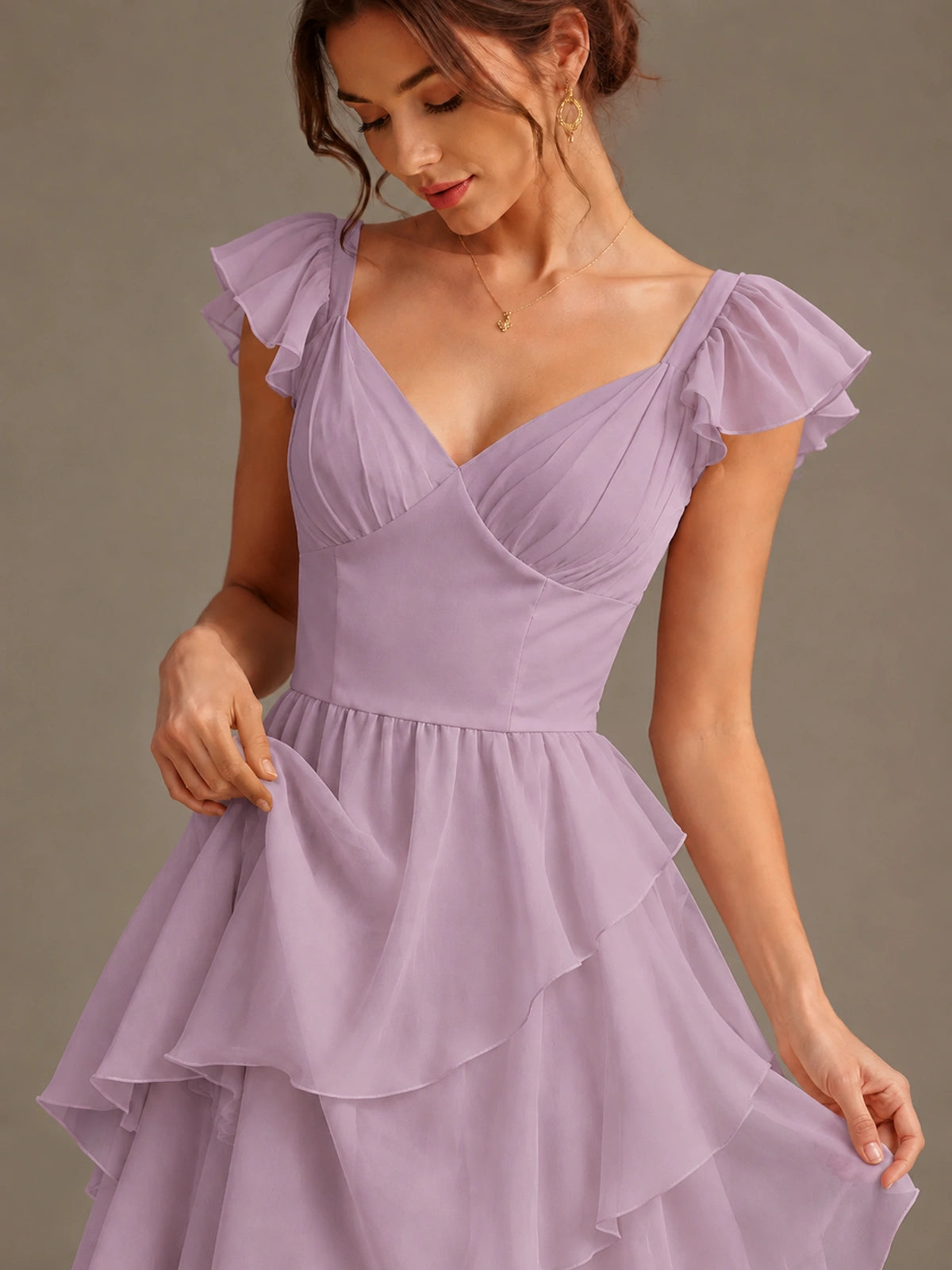 Ruffle Tiered V Neck Maxi Dress