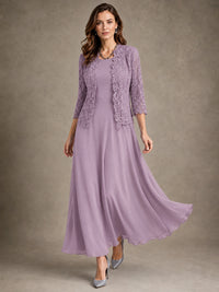 2-Piece Chiffon Mother of the Bride Dress with Lace Jacket