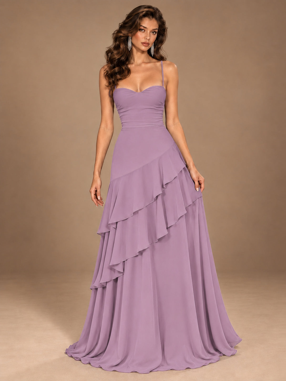 Sweetheart A-Line Ruffle Prom Dress with Spaghetti Straps