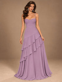 Sweetheart A-Line Ruffle Prom Dress with Spaghetti Straps