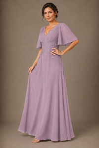 A-Line Chiffon Mother of the Bride Dress with Applique