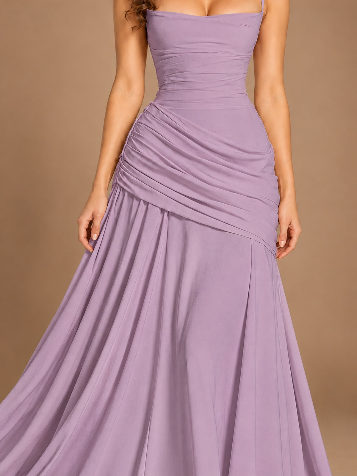 Butter Yellow Square Neck Ruched A-Line Prom Dress