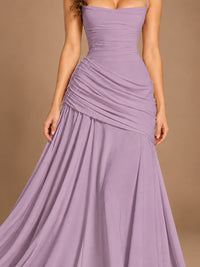 Butter Yellow Square Neck Ruched A-Line Prom Dress