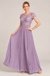 Embroidered Lace Pleated Mother of the Bride Dress