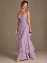 Spaghetti Strap Tiered Ruffles Chiffon Prom Dress