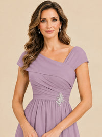 Cap Sleeve Mother of The Bride Dresses Long Chiffon Formal Gowns